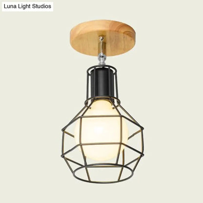 DecorBites™ DecorBites™ Retro Industrial Metal Semi Flush Light: Mini Triangle/Urn Design with Wire Guard - 1 Head Bedroom Ceiling Fixture