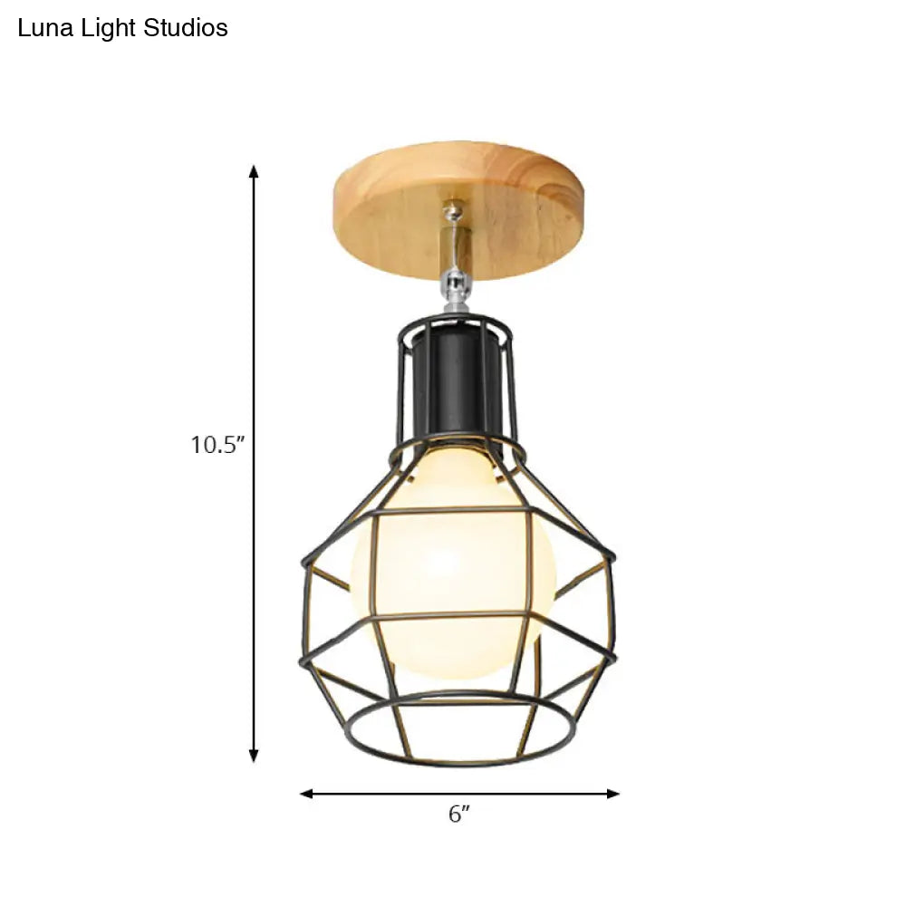 DecorBites™ DecorBites™ Retro Industrial Metal Semi Flush Light: Mini Triangle/Urn Design with Wire Guard - 1 Head Bedroom Ceiling Fixture