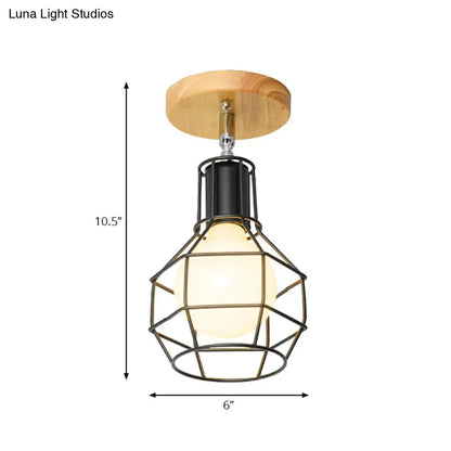 DecorBites™ DecorBites™ Retro Industrial Metal Semi Flush Light: Mini Triangle/Urn Design with Wire Guard - 1 Head Bedroom Ceiling Fixture