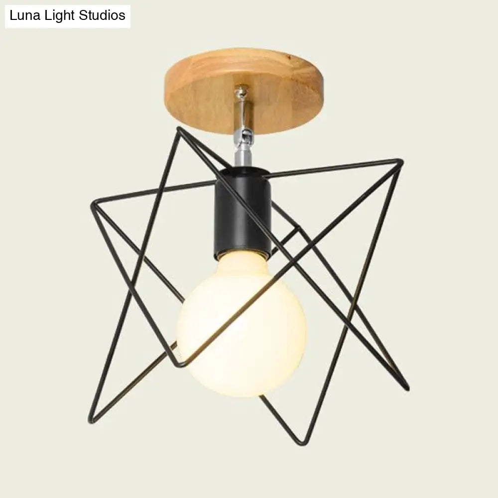 DecorBites™ DecorBites™ Retro Industrial Metal Semi Flush Light: Mini Triangle/Urn Design with Wire Guard - 1 Head Bedroom Ceiling Fixture