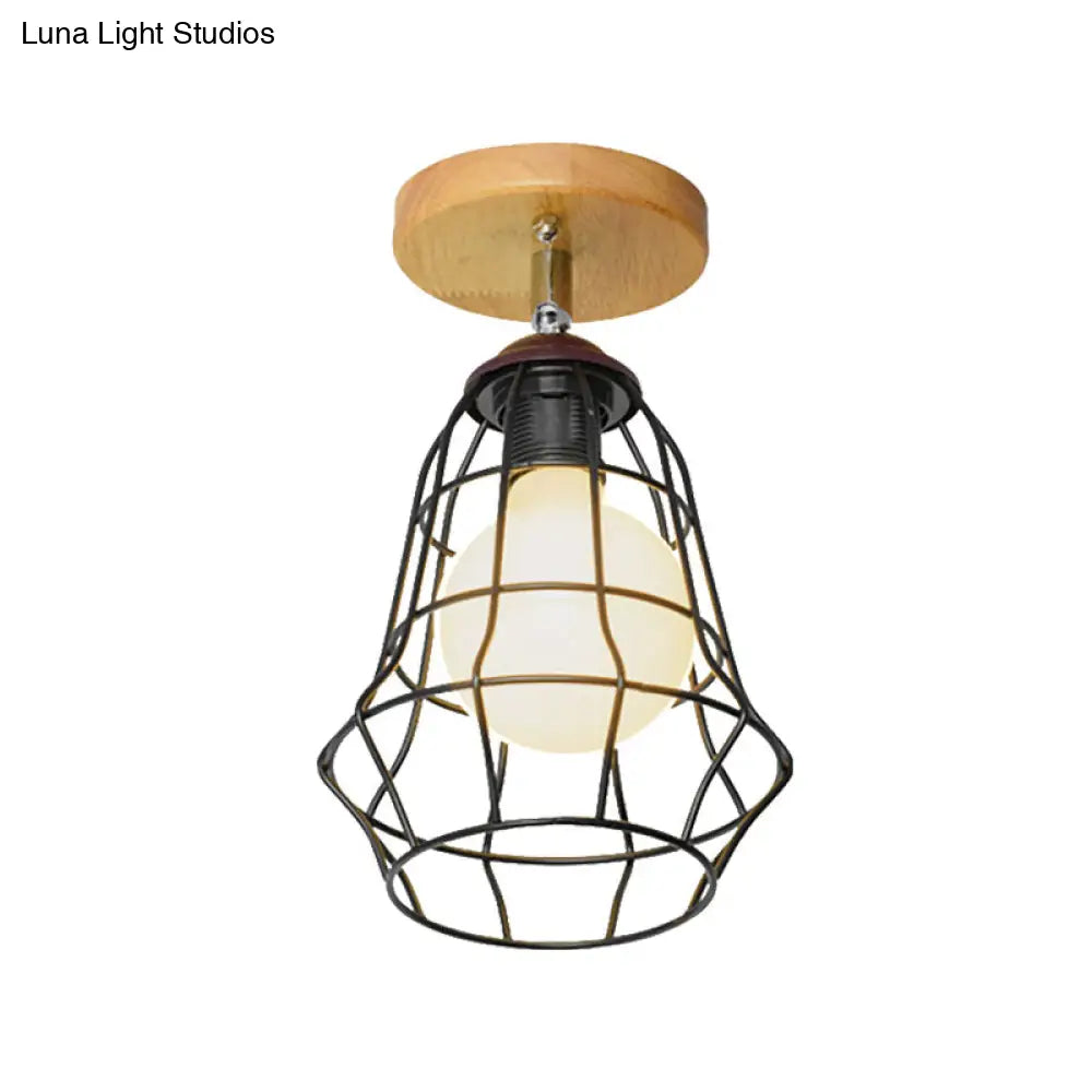 DecorBites™ DecorBites™ Retro Industrial Metal Semi Flush Light: Mini Triangle/Urn Design with Wire Guard - 1 Head Bedroom Ceiling Fixture