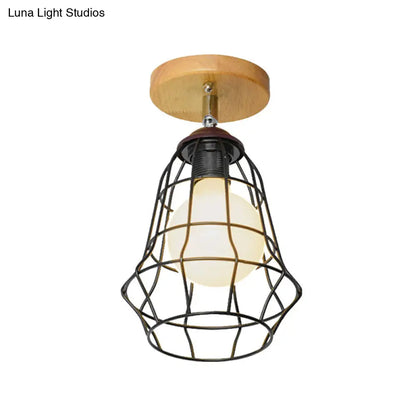 DecorBites™ DecorBites™ Retro Industrial Metal Semi Flush Light: Mini Triangle/Urn Design with Wire Guard - 1 Head Bedroom Ceiling Fixture