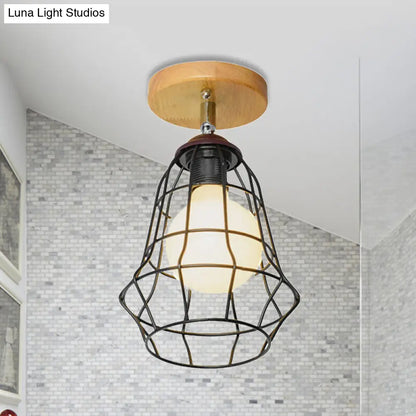 DecorBites™ DecorBites™ Retro Industrial Metal Semi Flush Light: Mini Triangle/Urn Design with Wire Guard - 1 Head Bedroom Ceiling Fixture