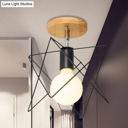 DecorBites™ DecorBites™ Retro Industrial Metal Semi Flush Light: Mini Triangle/Urn Design with Wire Guard - 1 Head Bedroom Ceiling Fixture