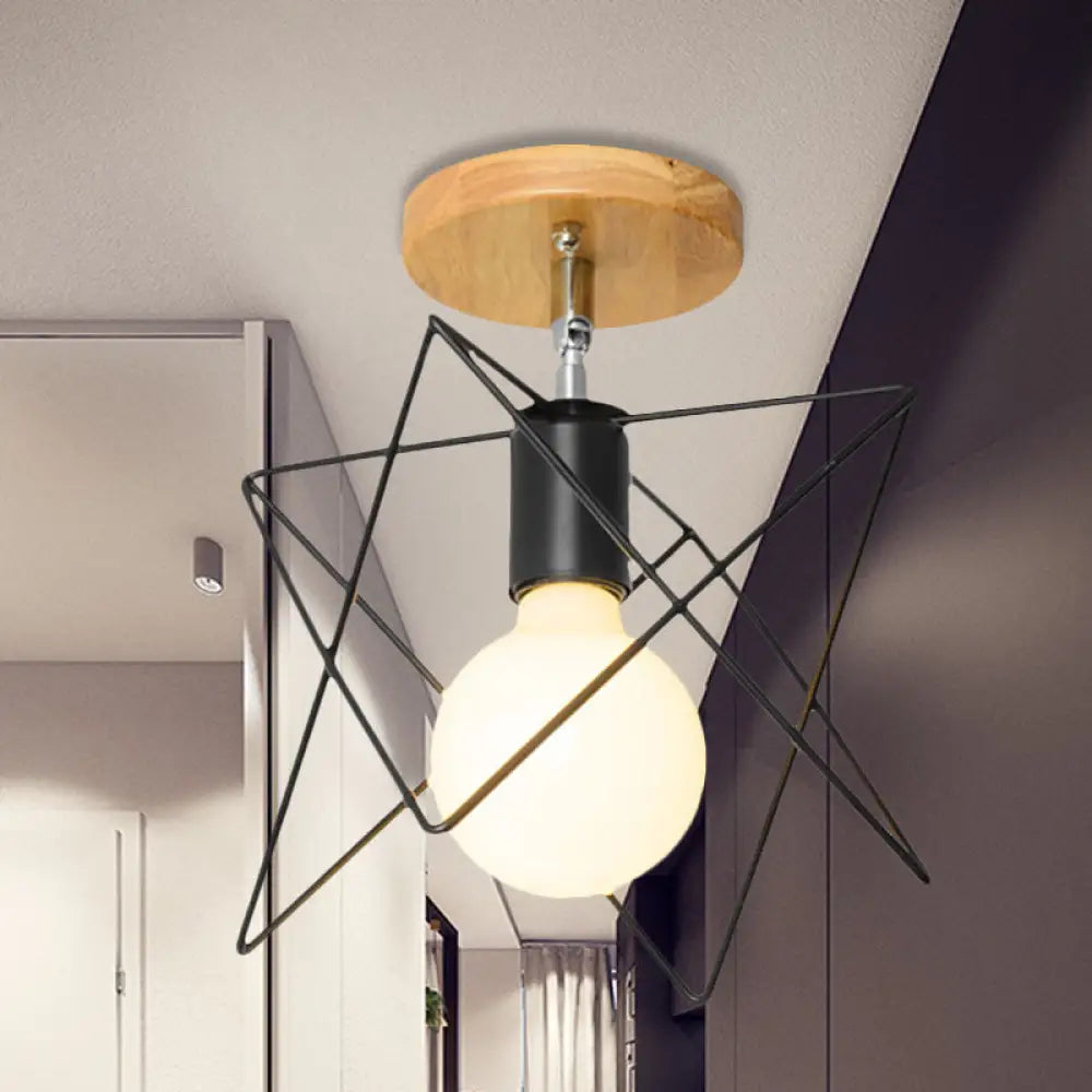 DecorBites™ DecorBites™ Retro Industrial Metal Semi Flush Light: Mini Triangle/Urn Design with Wire Guard - 1 Head Bedroom Ceiling Fixture