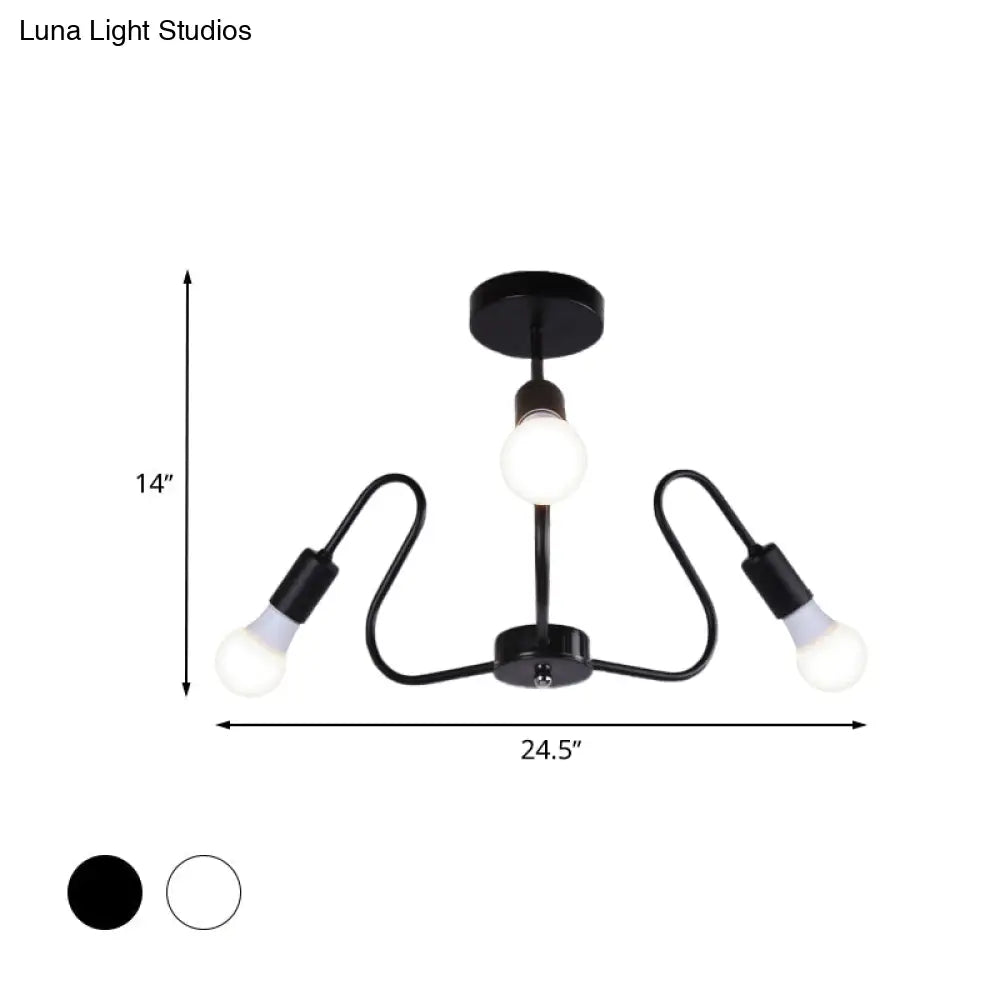 DecorBites™ DecorBites™ Retro Industrial Metal Semi Flush Mount Ceiling Light with Exposed Bulb - 3/5/6 Heads - Dining Room Lighting - Black/White