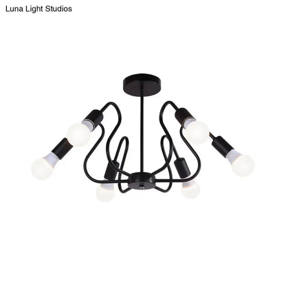 DecorBites™ DecorBites™ Retro Industrial Metal Semi Flush Mount Ceiling Light with Exposed Bulb - 3/5/6 Heads - Dining Room Lighting - Black/White