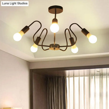 DecorBites™ DecorBites™ Retro Industrial Metal Semi Flush Mount Ceiling Light with Exposed Bulb - 3/5/6 Heads - Dining Room Lighting - Black/White