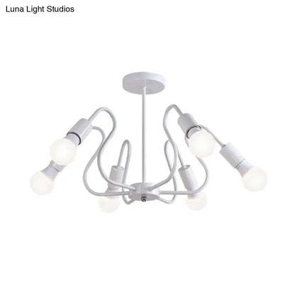 DecorBites™ DecorBites™ Retro Industrial Metal Semi Flush Mount Ceiling Light with Exposed Bulb - 3/5/6 Heads - Dining Room Lighting - Black/White