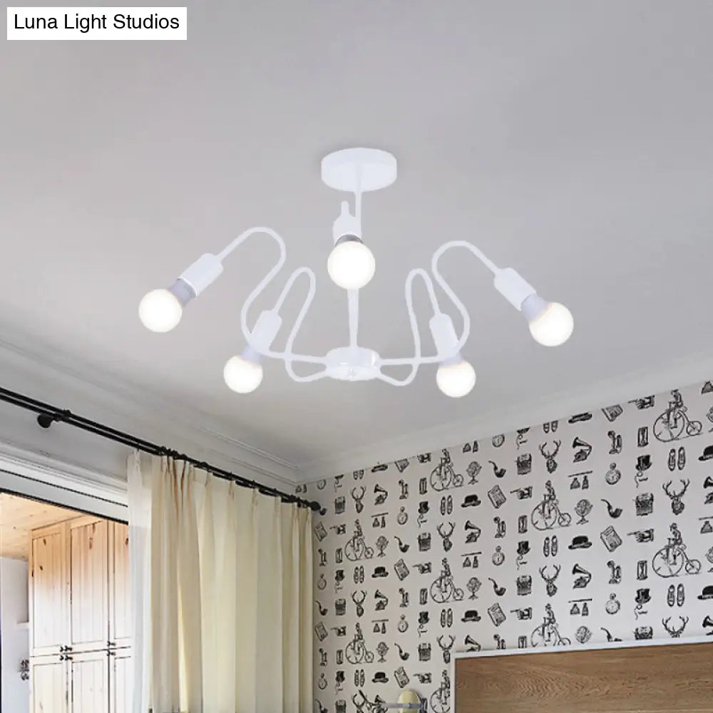 DecorBites™ DecorBites™ Retro Industrial Metal Semi Flush Mount Ceiling Light with Exposed Bulb - 3/5/6 Heads - Dining Room Lighting - Black/White