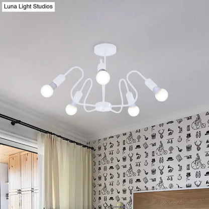 DecorBites™ DecorBites™ Retro Industrial Metal Semi Flush Mount Ceiling Light with Exposed Bulb - 3/5/6 Heads - Dining Room Lighting - Black/White