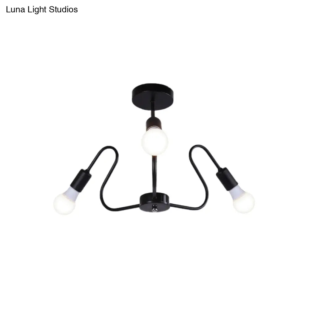 DecorBites™ DecorBites™ Retro Industrial Metal Semi Flush Mount Ceiling Light with Exposed Bulb - 3/5/6 Heads - Dining Room Lighting - Black/White