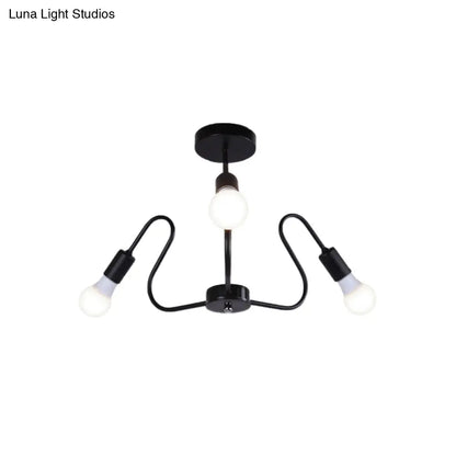 DecorBites™ DecorBites™ Retro Industrial Metal Semi Flush Mount Ceiling Light with Exposed Bulb - 3/5/6 Heads - Dining Room Lighting - Black/White