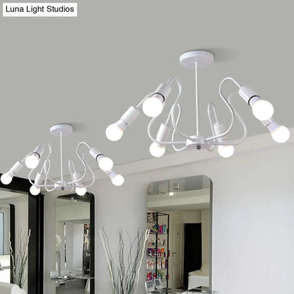 DecorBites™ DecorBites™ Retro Industrial Metal Semi Flush Mount Ceiling Light with Exposed Bulb - 3/5/6 Heads - Dining Room Lighting - Black/White