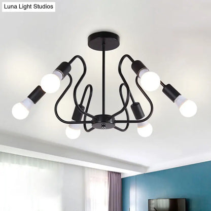DecorBites™ DecorBites™ Retro Industrial Metal Semi Flush Mount Ceiling Light with Exposed Bulb - 3/5/6 Heads - Dining Room Lighting - Black/White