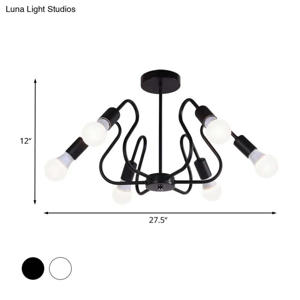 DecorBites™ DecorBites™ Retro Industrial Metal Semi Flush Mount Ceiling Light with Exposed Bulb - 3/5/6 Heads - Dining Room Lighting - Black/White