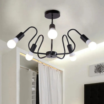 DecorBites™ DecorBites™ Retro Industrial Metal Semi Flush Mount Ceiling Light with Exposed Bulb - 3/5/6 Heads - Dining Room Lighting - Black/White