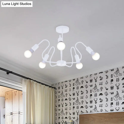 DecorBites™ DecorBites™ Retro Industrial Metal Semi Flush Mount Ceiling Light with Exposed Bulb - 3/5/6 Heads - Dining Room Lighting - Black/White