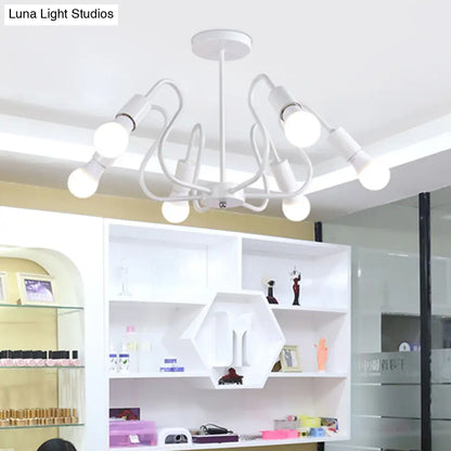 DecorBites™ DecorBites™ Retro Industrial Metal Semi Flush Mount Ceiling Light with Exposed Bulb - 3/5/6 Heads - Dining Room Lighting - Black/White