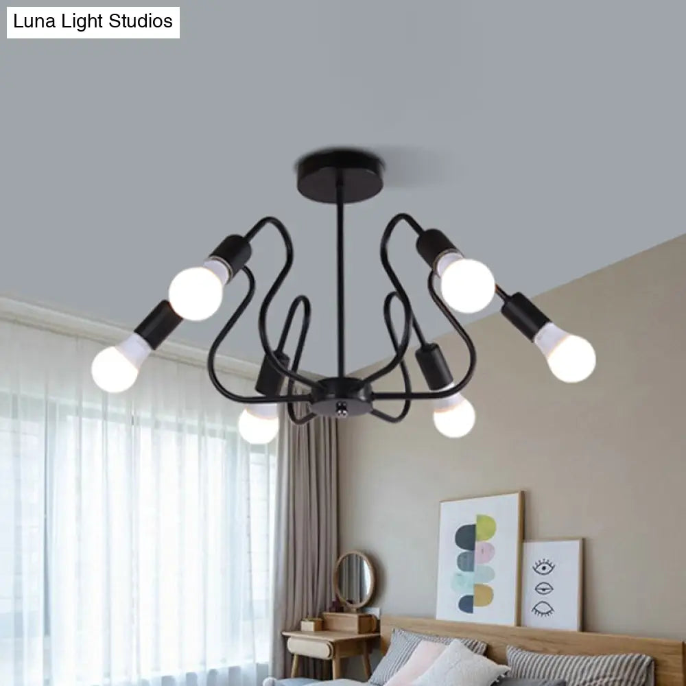 DecorBites™ DecorBites™ Retro Industrial Metal Semi Flush Mount Ceiling Light with Exposed Bulb - 3/5/6 Heads - Dining Room Lighting - Black/White