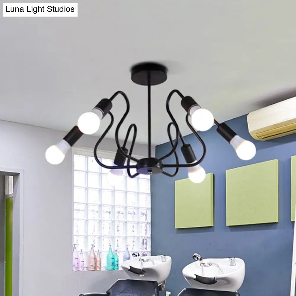 DecorBites™ DecorBites™ Retro Industrial Metal Semi Flush Mount Ceiling Light with Exposed Bulb - 3/5/6 Heads - Dining Room Lighting - Black/White