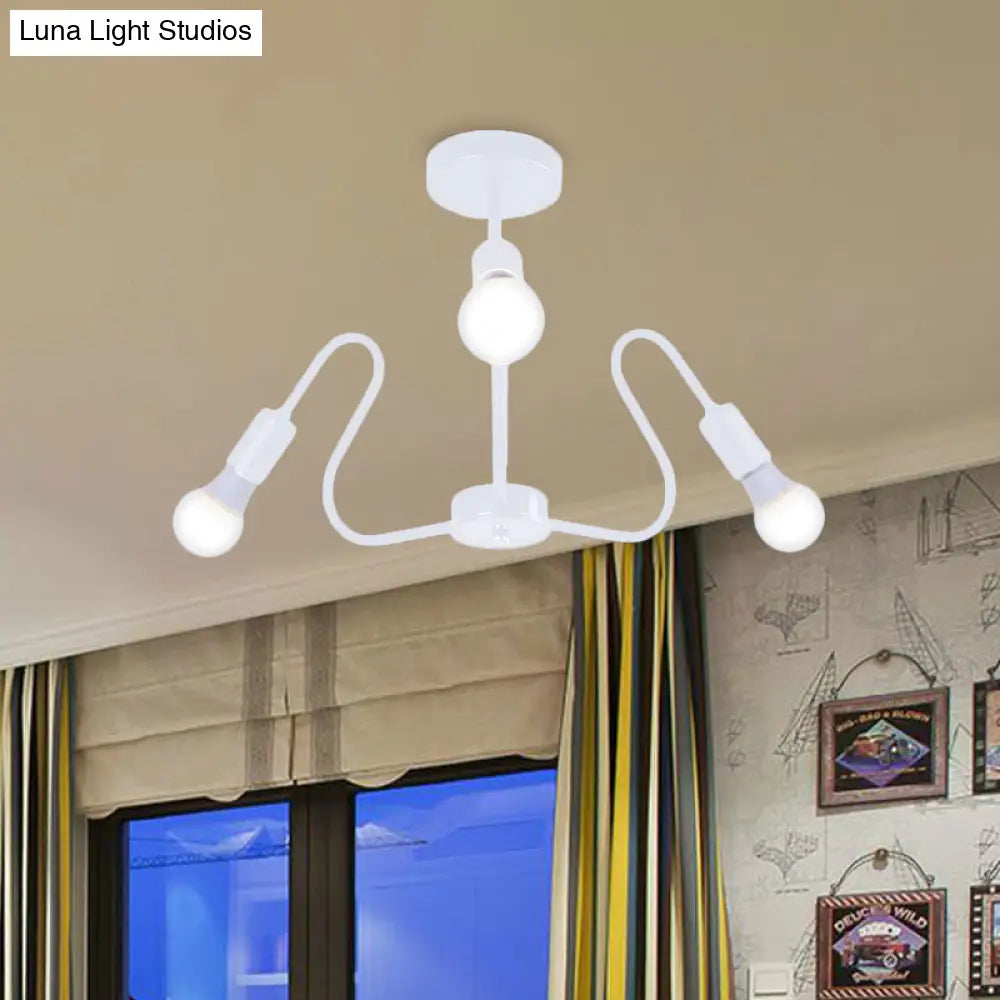 DecorBites™ DecorBites™ Retro Industrial Metal Semi Flush Mount Ceiling Light with Exposed Bulb - 3/5/6 Heads - Dining Room Lighting - Black/White