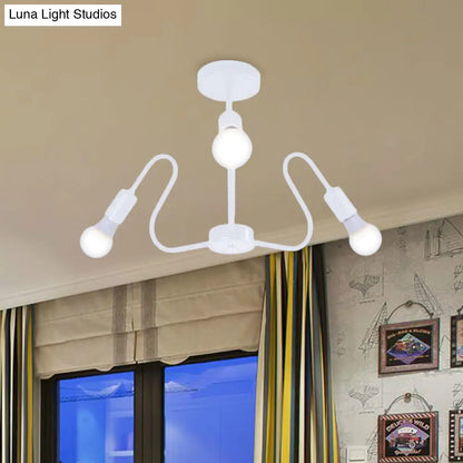 DecorBites™ DecorBites™ Retro Industrial Metal Semi Flush Mount Ceiling Light with Exposed Bulb - 3/5/6 Heads - Dining Room Lighting - Black/White