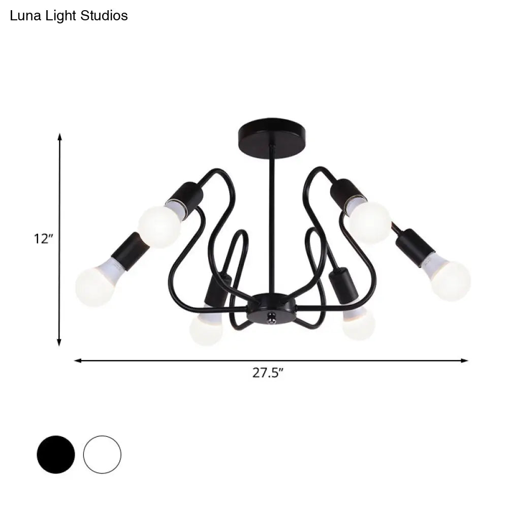 DecorBites™ DecorBites™ Retro Industrial Metal Semi Flush Mount Ceiling Light with Exposed Bulb - 3/5/6 Heads - Dining Room Lighting - Black/White