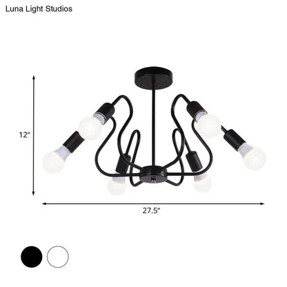 DecorBites™ DecorBites™ Retro Industrial Metal Semi Flush Mount Ceiling Light with Exposed Bulb - 3/5/6 Heads - Dining Room Lighting - Black/White