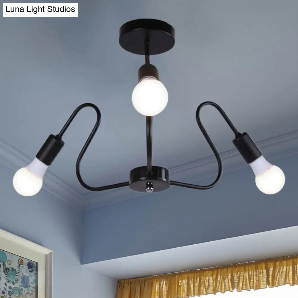 DecorBites™ DecorBites™ Retro Industrial Metal Semi Flush Mount Ceiling Light with Exposed Bulb - 3/5/6 Heads - Dining Room Lighting - Black/White