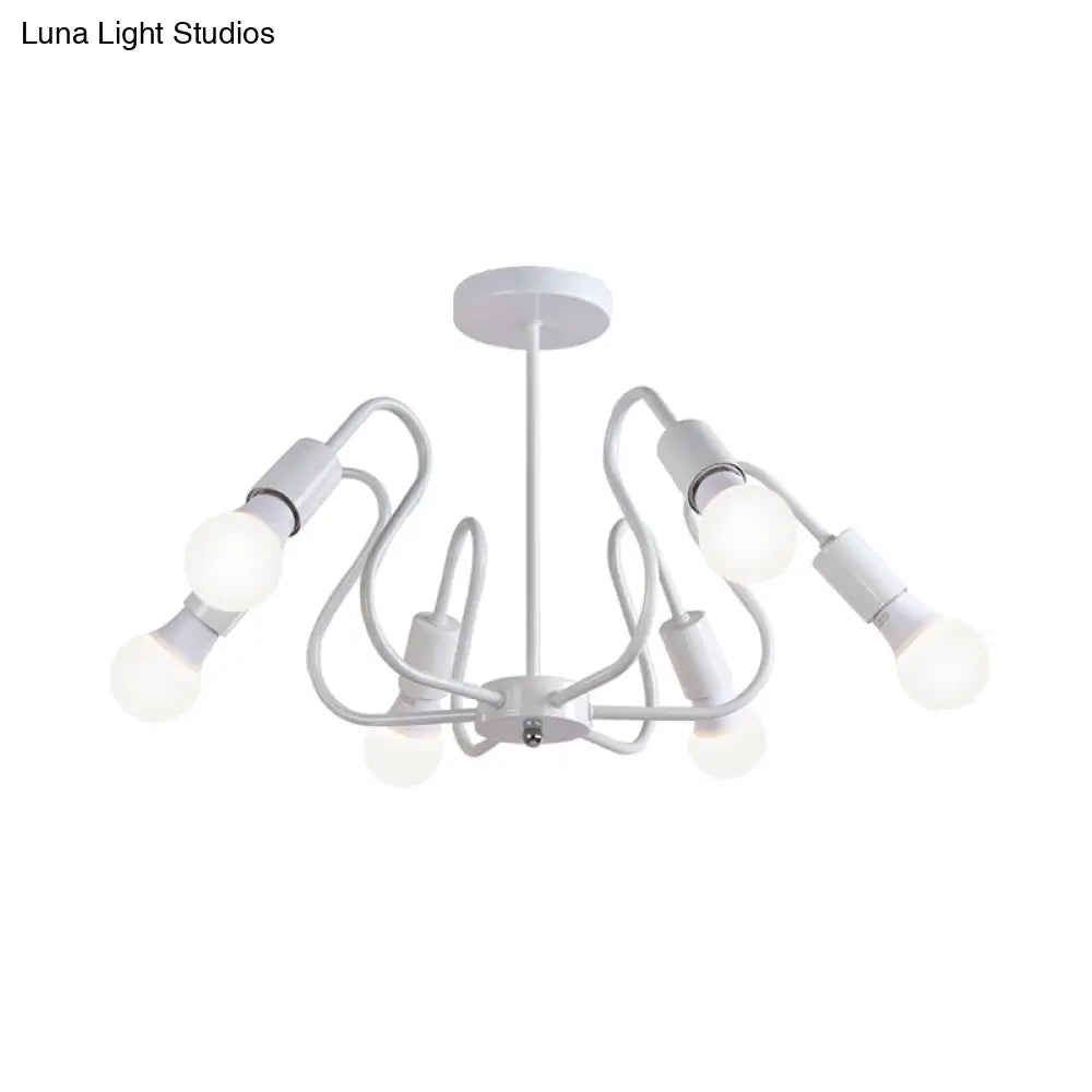 DecorBites™ DecorBites™ Retro Industrial Metal Semi Flush Mount Ceiling Light with Exposed Bulb - 3/5/6 Heads - Dining Room Lighting - Black/White