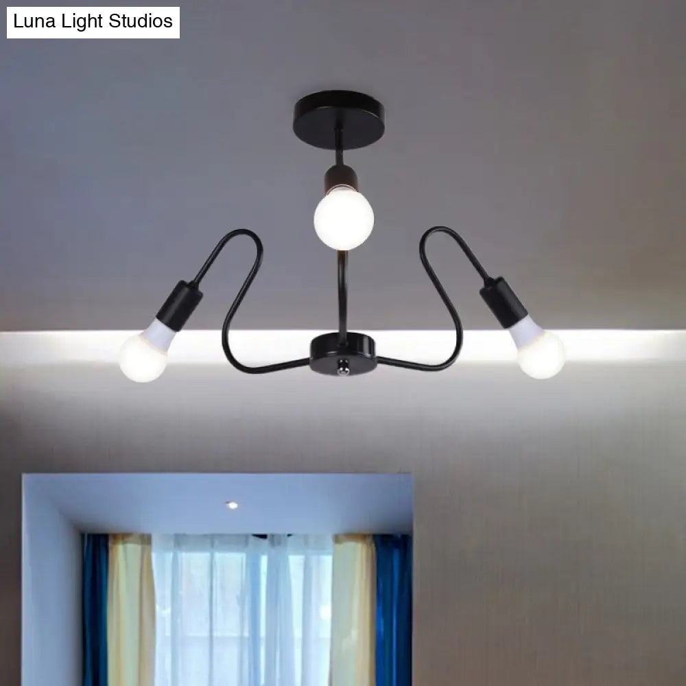 DecorBites™ DecorBites™ Retro Industrial Metal Semi Flush Mount Ceiling Light with Exposed Bulb - 3/5/6 Heads - Dining Room Lighting - Black/White