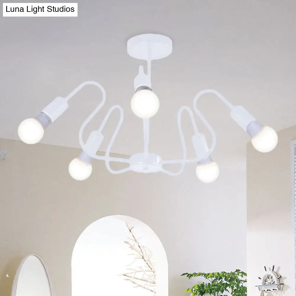 DecorBites™ DecorBites™ Retro Industrial Metal Semi Flush Mount Ceiling Light with Exposed Bulb - 3/5/6 Heads - Dining Room Lighting - Black/White