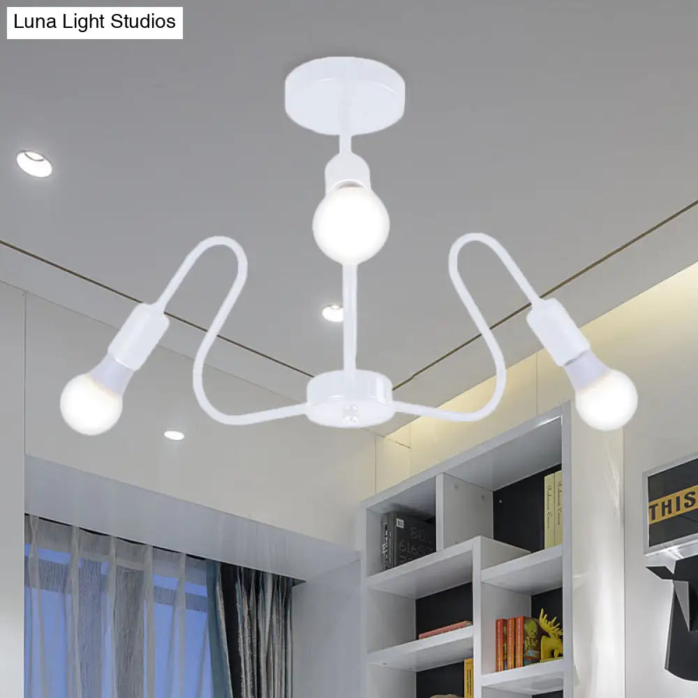 DecorBites™ DecorBites™ Retro Industrial Metal Semi Flush Mount Ceiling Light with Exposed Bulb - 3/5/6 Heads - Dining Room Lighting - Black/White