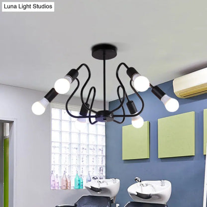 DecorBites™ DecorBites™ Retro Industrial Metal Semi Flush Mount Ceiling Light with Exposed Bulb - 3/5/6 Heads - Dining Room Lighting - Black/White