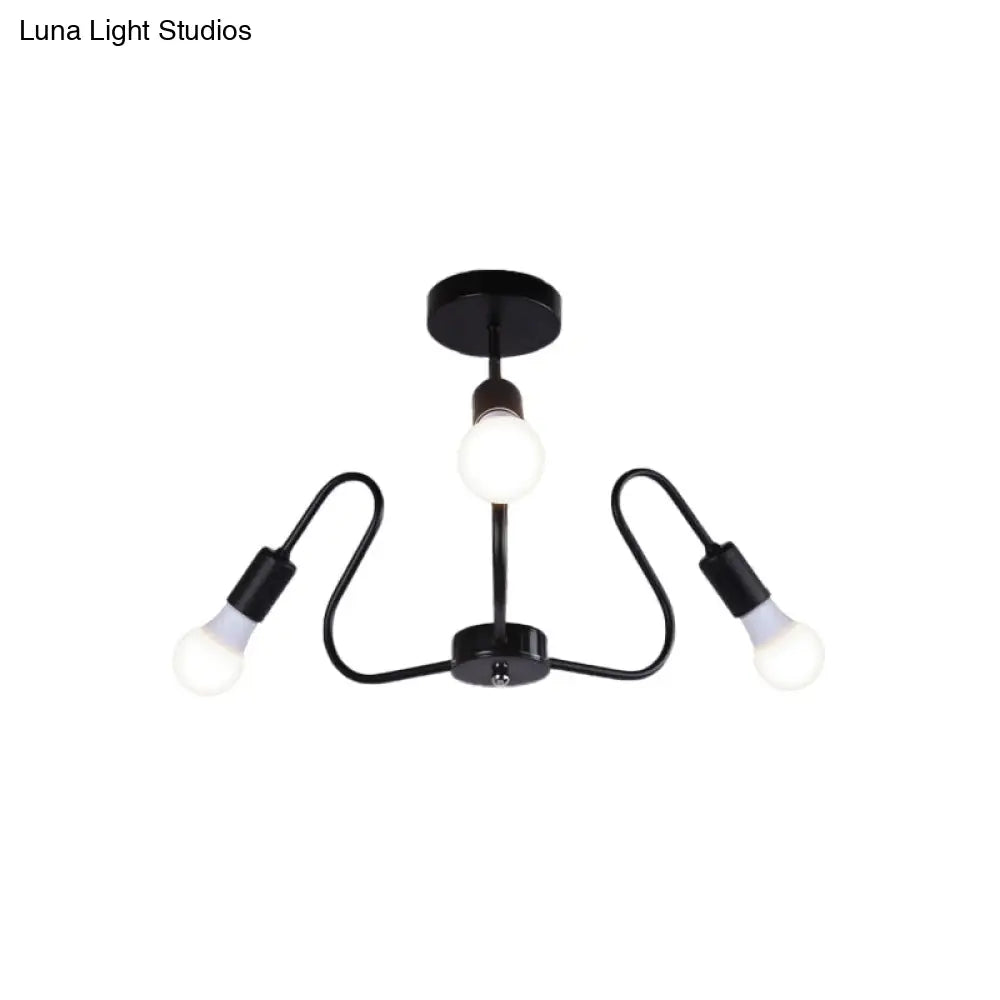 DecorBites™ DecorBites™ Retro Industrial Metal Semi Flush Mount Ceiling Light with Exposed Bulb - 3/5/6 Heads - Dining Room Lighting - Black/White