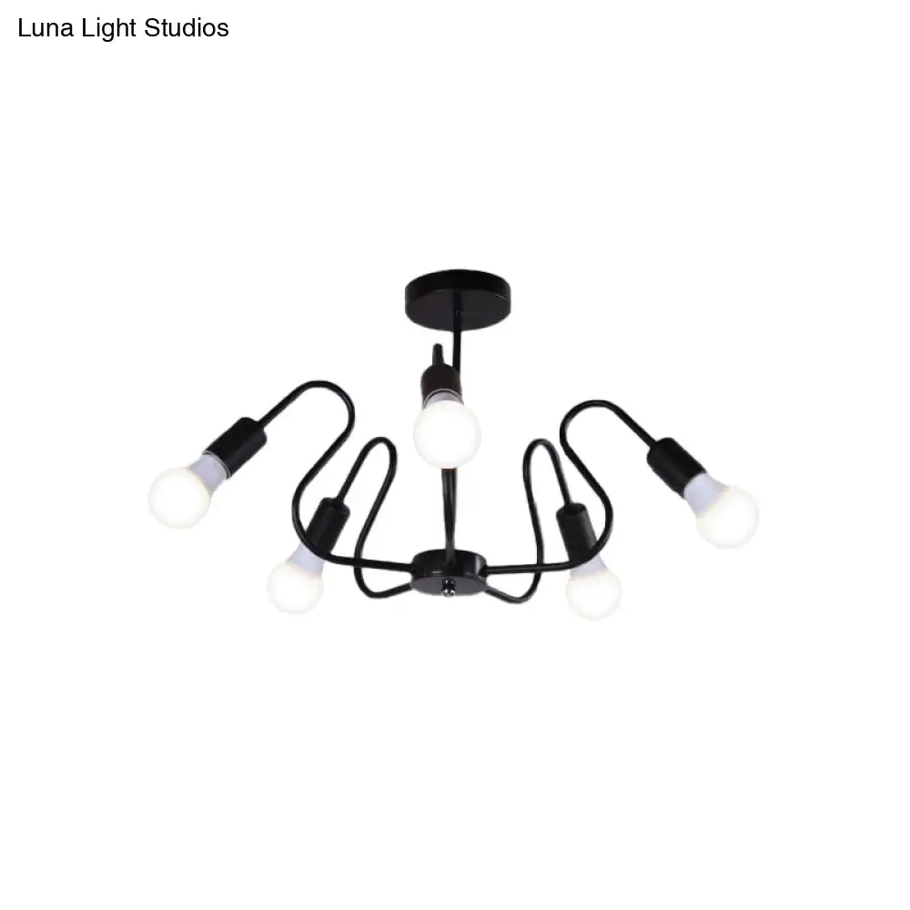 DecorBites™ DecorBites™ Retro Industrial Metal Semi Flush Mount Ceiling Light with Exposed Bulb - 3/5/6 Heads - Dining Room Lighting - Black/White