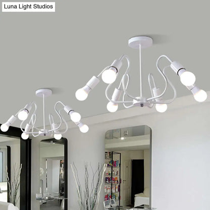 DecorBites™ DecorBites™ Retro Industrial Metal Semi Flush Mount Ceiling Light with Exposed Bulb - 3/5/6 Heads - Dining Room Lighting - Black/White