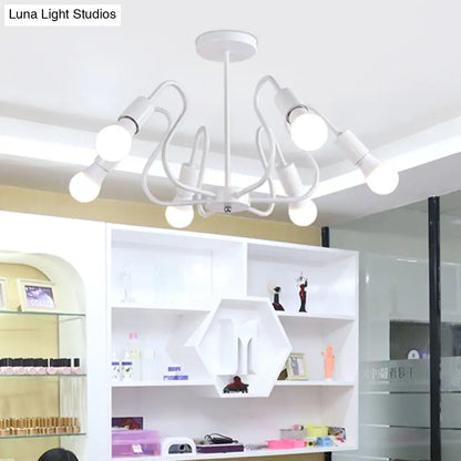 DecorBites™ DecorBites™ Retro Industrial Metal Semi Flush Mount Ceiling Light with Exposed Bulb - 3/5/6 Heads - Dining Room Lighting - Black/White