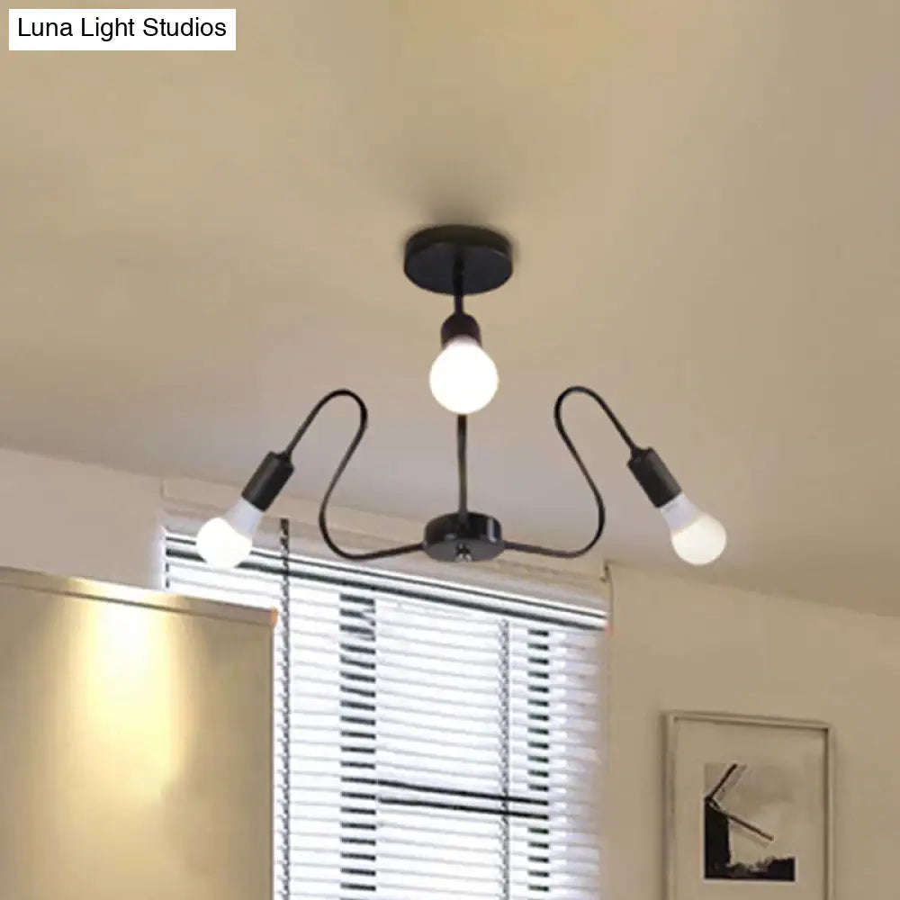 DecorBites™ DecorBites™ Retro Industrial Metal Semi Flush Mount Ceiling Light with Exposed Bulb - 3/5/6 Heads - Dining Room Lighting - Black/White