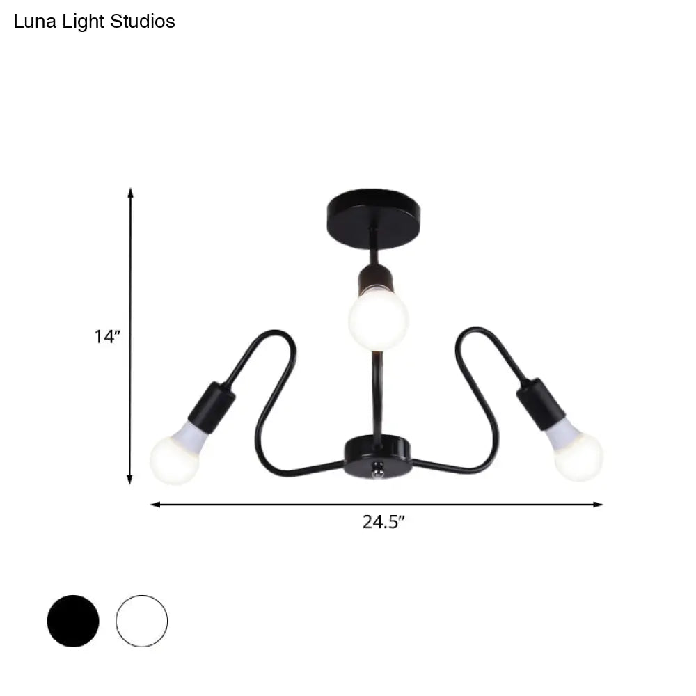 DecorBites™ DecorBites™ Retro Industrial Metal Semi Flush Mount Ceiling Light with Exposed Bulb - 3/5/6 Heads - Dining Room Lighting - Black/White