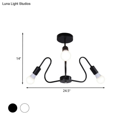 DecorBites™ DecorBites™ Retro Industrial Metal Semi Flush Mount Ceiling Light with Exposed Bulb - 3/5/6 Heads - Dining Room Lighting - Black/White