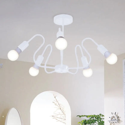 DecorBites™ DecorBites™ Retro Industrial Metal Semi Flush Mount Ceiling Light with Exposed Bulb - 3/5/6 Heads - Dining Room Lighting - Black/White