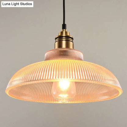 Retro Industrial Pendant Lighting - 1 Light Prismatic Glass Dome - Perfect for Living Room