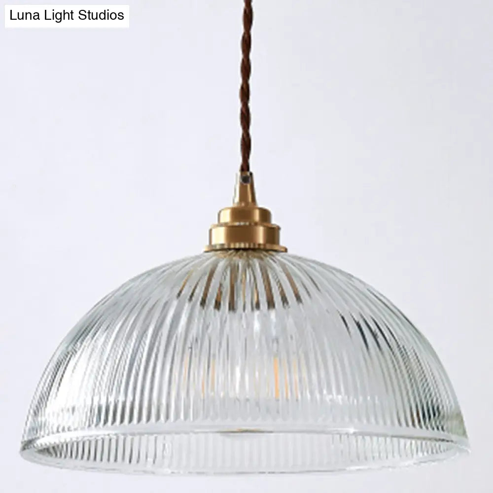 Retro Industrial Pendant Lighting - 1 Light Prismatic Glass Dome - Perfect for Living Room