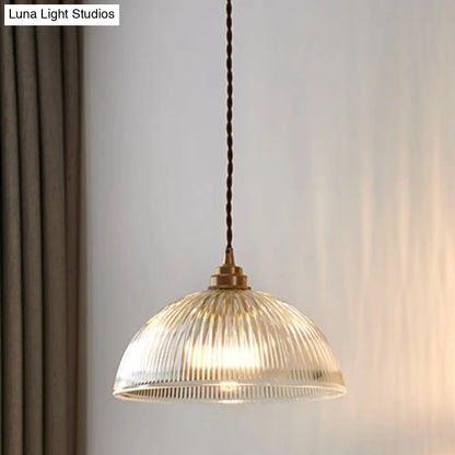 Retro Industrial Pendant Lighting - 1 Light Prismatic Glass Dome - Perfect for Living Room