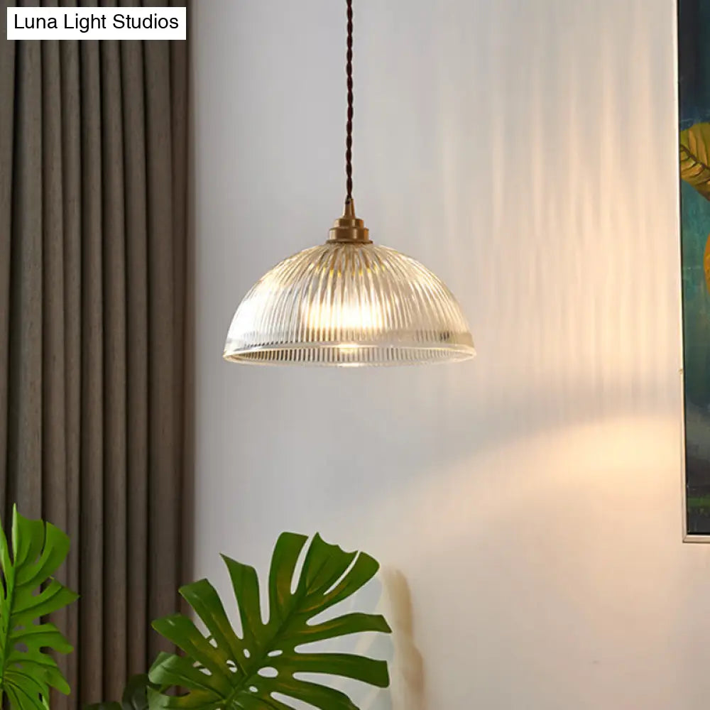 Retro Industrial Pendant Lighting - 1 Light Prismatic Glass Dome - Perfect for Living Room