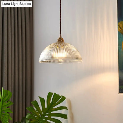 Retro Industrial Pendant Lighting - 1 Light Prismatic Glass Dome - Perfect for Living Room