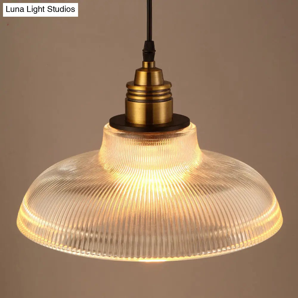 Retro Industrial Pendant Lighting - 1 Light Prismatic Glass Dome - Perfect for Living Room