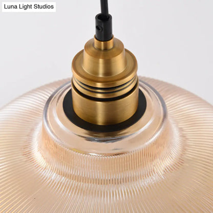 Retro Industrial Pendant Lighting - 1 Light Prismatic Glass Dome - Perfect for Living Room